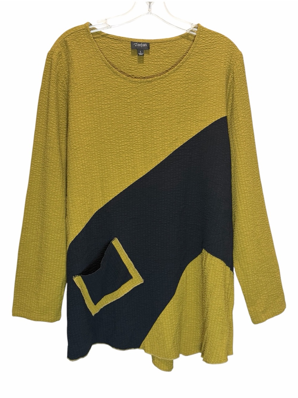 Chartreuse & Black Lagenlook Textured Asymmetric Relaxed Fit Tunic - Large